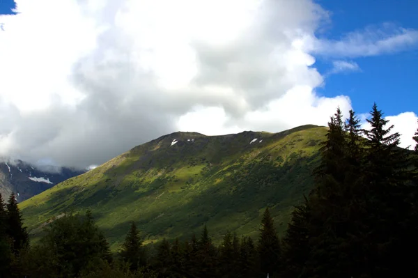 Beautiful Sunlit Colors Alaska Mountain Greens Popping — Stock Photo, Image
