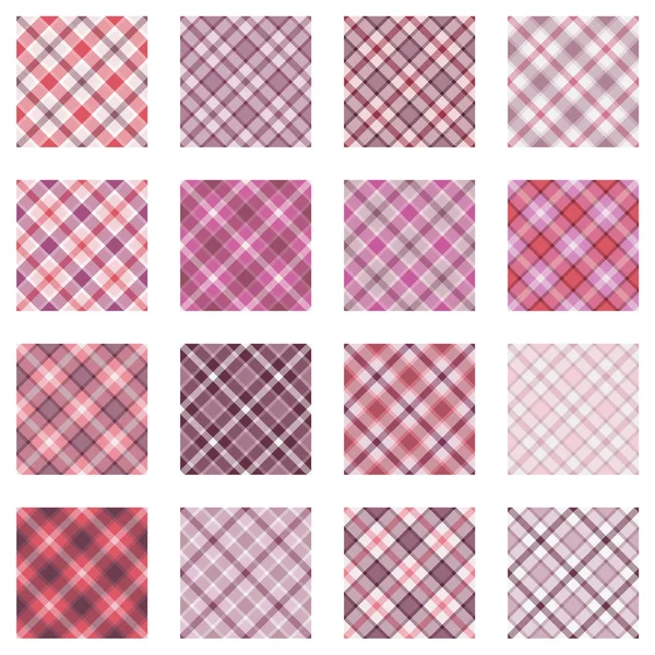 Koleksi pola kotak-kotak, warna merah muda - Stok Vektor
