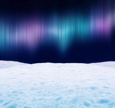Aurora borealis gece gökyüzünde. 3D çizim.
