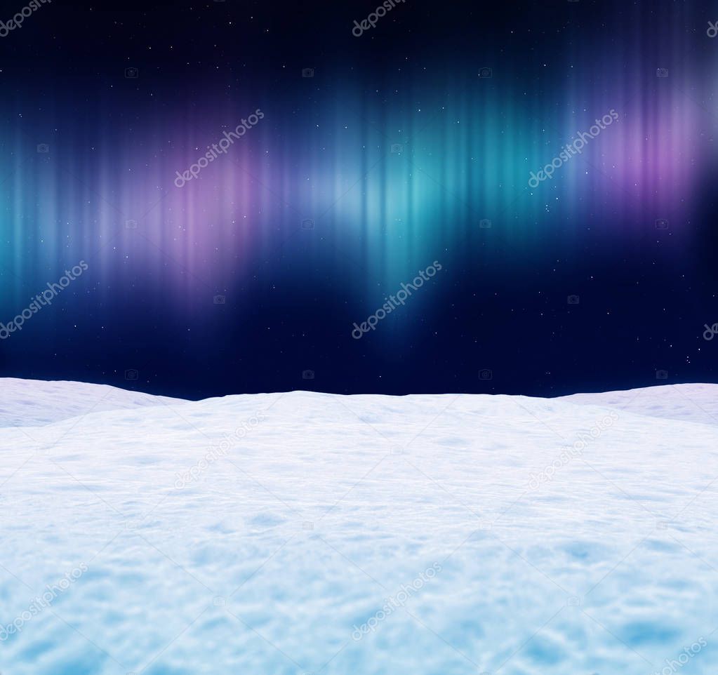 Aurora borealis in the night sky. 3D illustration.