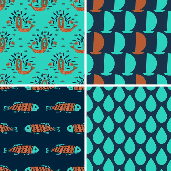 Seamless water life patterns — Stock Vector