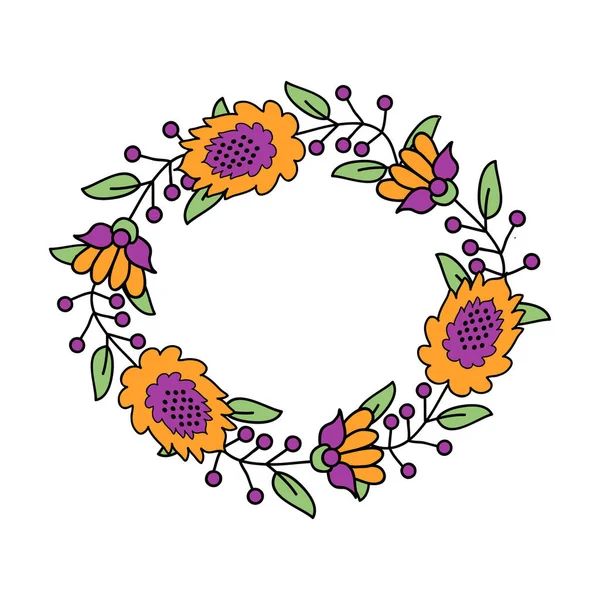 圆形花环 开橙色和紫色花 — 图库矢量图片