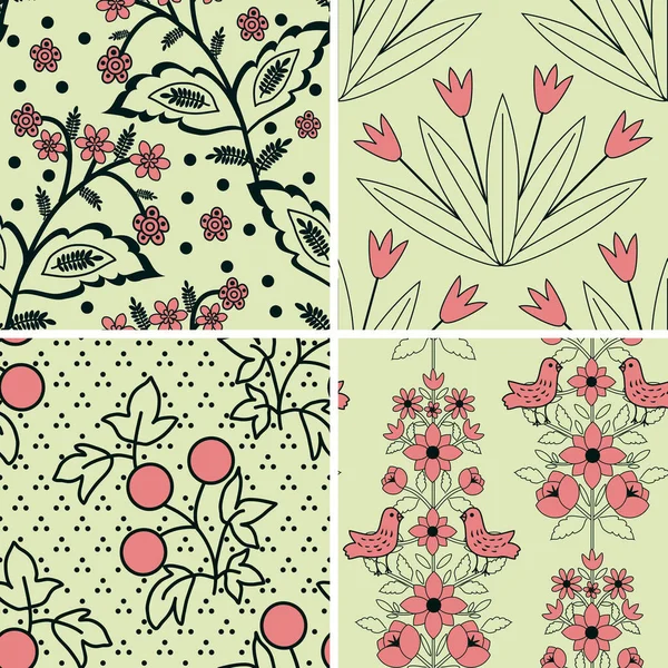 Seamless Patterns Decorative Flowers — Stock Vector