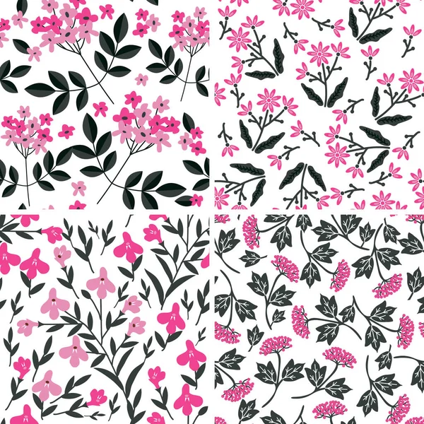 Seamless Patterns Pink Flowers — Stock Vector