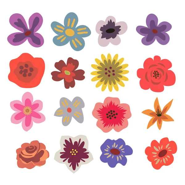 Isolated Simplle Vector Flowers Set — Stock Vector