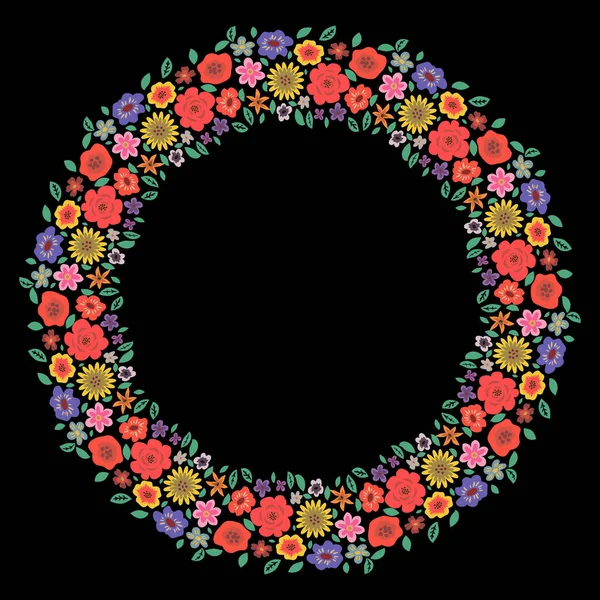 装飾花と丸い花の花輪 — ストックベクタ