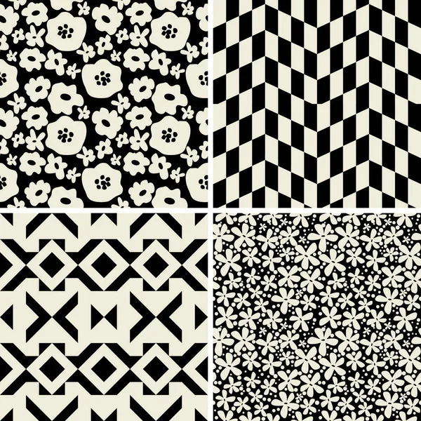 Seamless Black White Patterns Set — Stock Vector