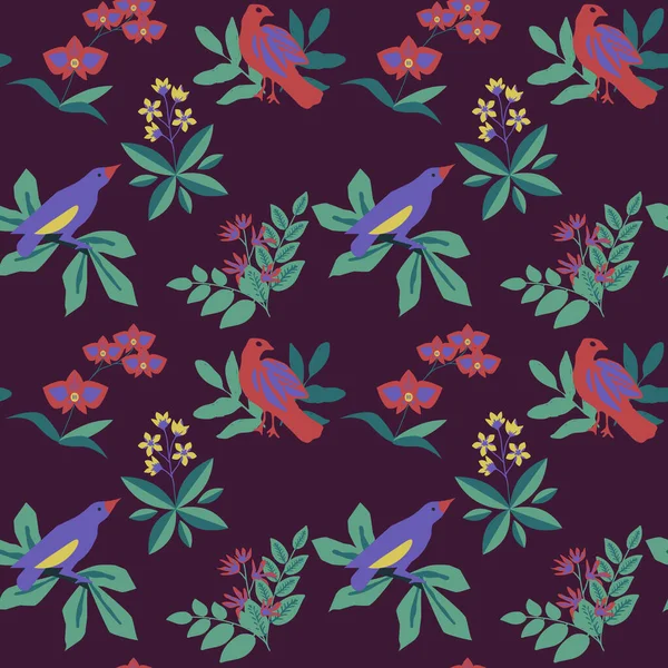 Modèle Floral Sans Couture Avec Des Oiseaux — Image vectorielle