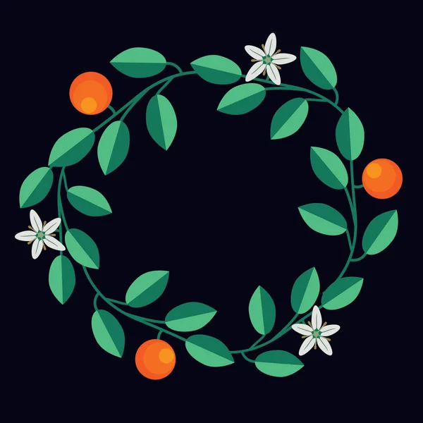 Oranje Vruchten Bloemen Vector Krans — Stockvector