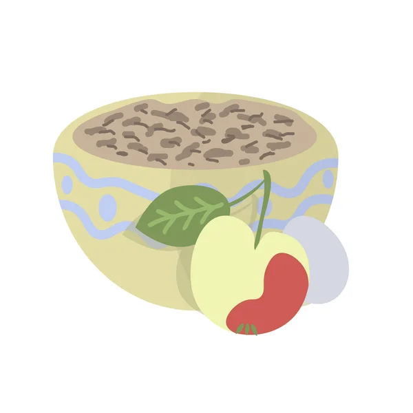 Ilustración Vectorial Desayuno Gachas Huevo Manzana — Vector de stock