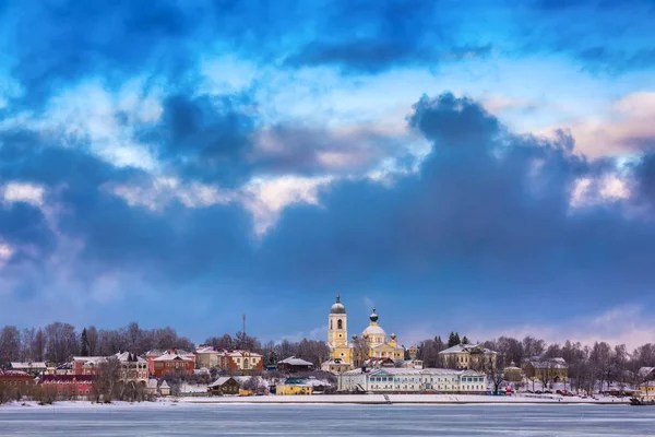 Mishkin city, Volga river at winter, Welcome to Russia. — Stock Photo, Image