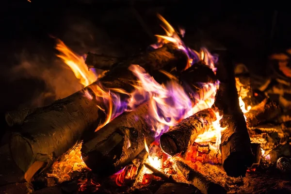 Ein Lagerfeuer aus Birkenbrennholz in Nahaufnahme. — Stockfoto