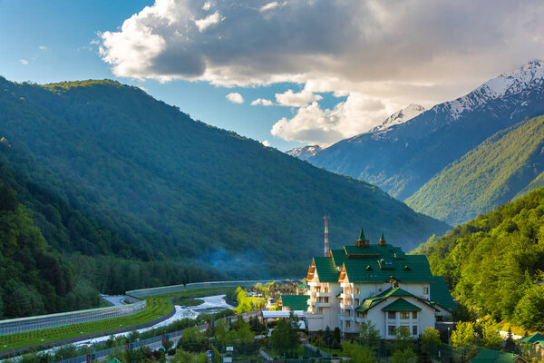 Ski Resort at Caucasus Mountains, Krasnaya Polyana, Sochi, Russi