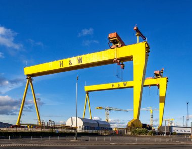 Samson and Goliath. Famous shipyard cranes in Belfast clipart