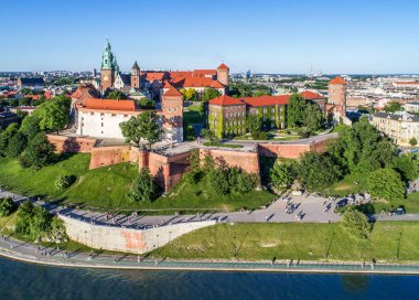 Wawel Castle, Krakow, Polonya. Hava panorama