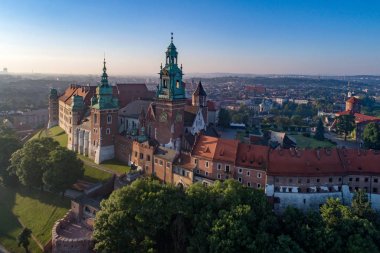 Wawel Katedrali'nden ve kale. Krakow, Polonya. Havadan görünümü