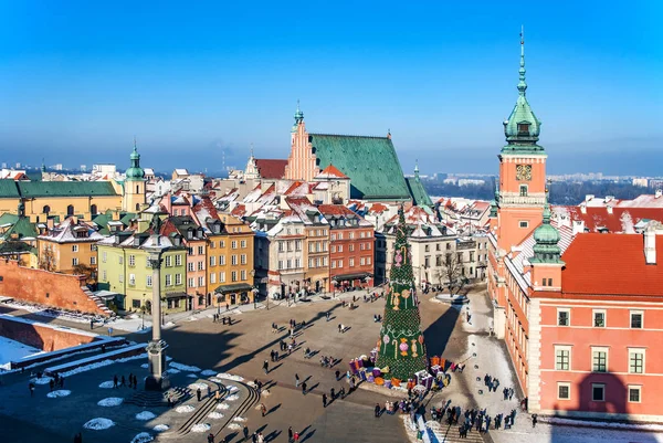 Warsaw old city with Castle Square and Christmas Tree — Stock Photo, Image