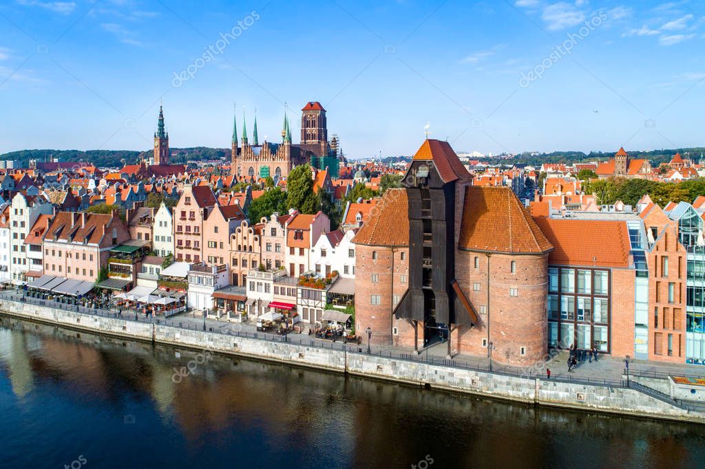 Gdansk old city, Poland. Aerial view. The oldest medieval ...