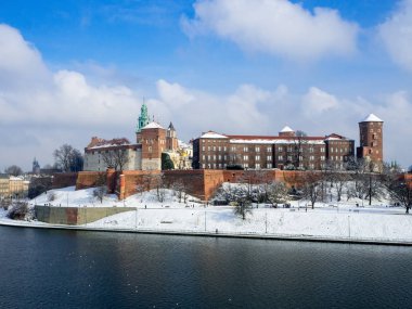 krakow ve vistula nehir kış Wawel Kalesi