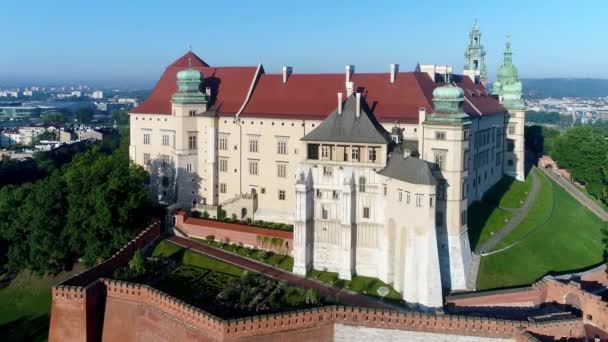 Krakov Polsko Wawel Hill Historický Královský Hrad Katedrála Letecké Průlet — Stock video