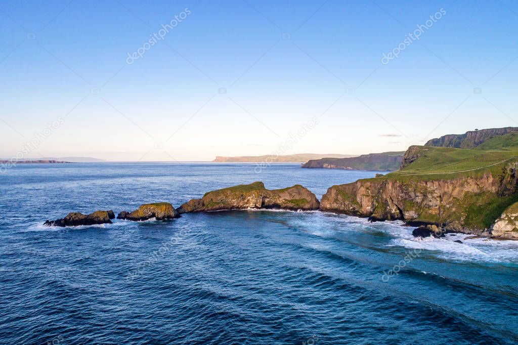 Atlantic coast in Northern Ireland with cliffs at Carrick-a-Rede
