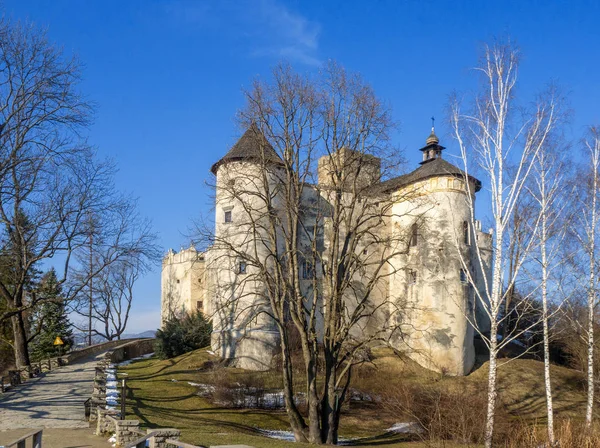 Středověký hrad Niedzica, Polsko, v zimě — Stock fotografie