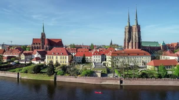 Polonya Wroclaw Ostrow Tumski Gotik Katedrali John Baptist Collegiate Kilisesi — Stok video