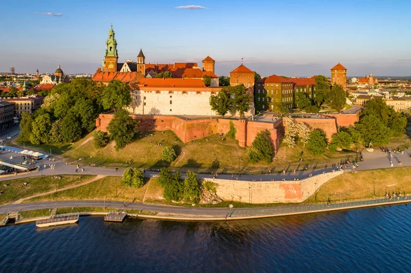 Catedral Real Wawel Castelo Cracóvia Polônia Vista Aérea Luz Pôr — Fotografia de Stock