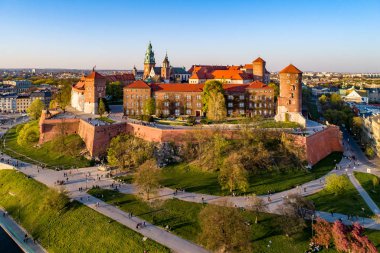 Krakow manzarası, Polonya, Wawel Hill, katedral ve kale