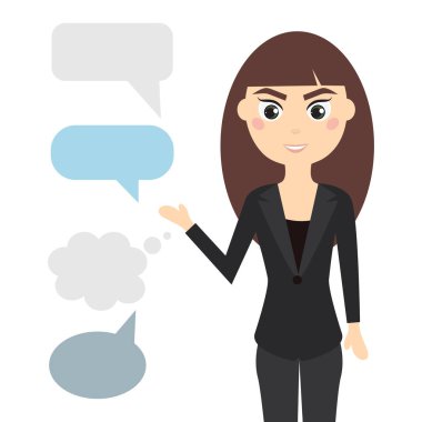 Bir sunu veya beyaz bir arka plan üzerinde reklam için bir iş kadını. Office.