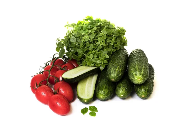 Sebze salatalık ve domates beyaz bir arka plan üzerinde Telifsiz Stok Imajlar