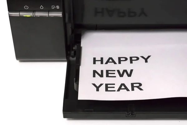 Black office printer printed on a white paper the text of congra