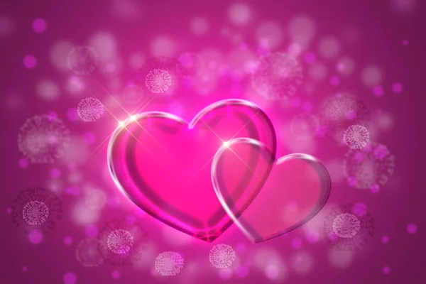 Dos corazones de cristal rosa, sobre el fondo de círculos y spo — Foto de Stock
