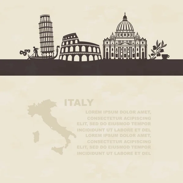 Силуети знамениті визначні пам'ятки в Італії — стоковий вектор