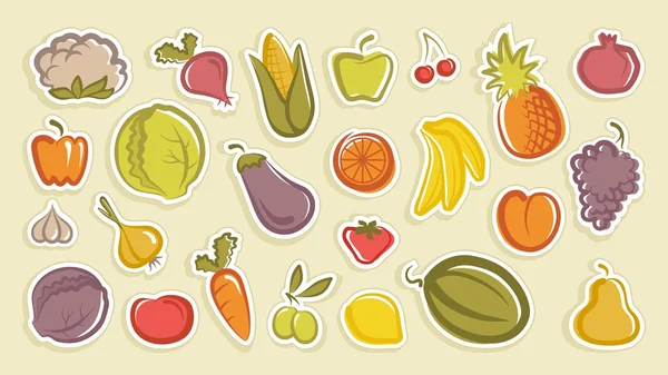 Sketches of fruit and vegetables stickers — Stock Vector