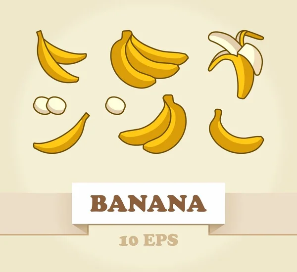 Conjunto de vetores de Bananas Amarelas dos Desenhos Animados . —  Vetores de Stock
