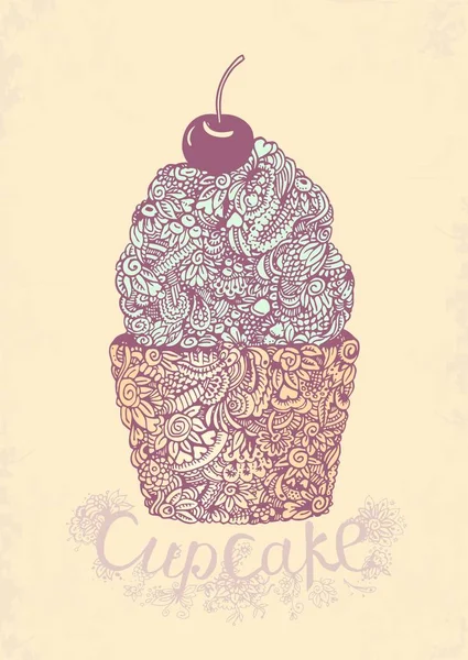 Skizze Cupcake. Vektorillustration — Stockvektor