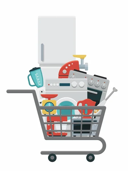 Electrodomésticos de cocina en carrito — Vector de stock