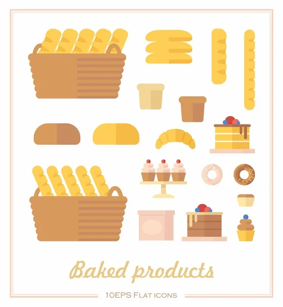 Set of icons in a flat style on the baking theme. — Stock Vector