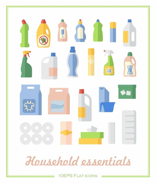Icone piatte prodotti chimici per la casa e prodotti di carta Vettoriale Stock