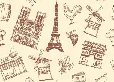 Paris ve Fransa konulu çizimler ile sorunsuz arka plan