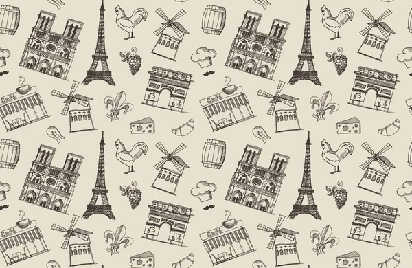 Sketches on the theme of Paris and France — Stock Vector