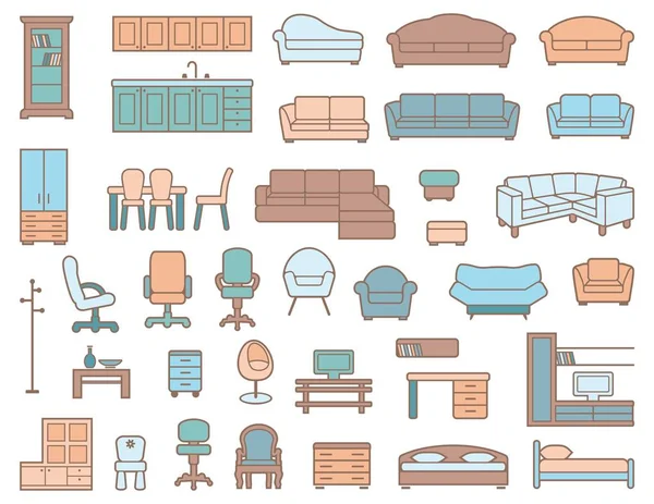 Conjunto de iconos de muebles. Ilustración vectorial — Archivo Imágenes Vectoriales