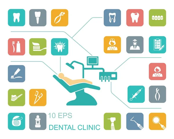 Ícones dentários. Ilustração vetorial . — Vetor de Stock