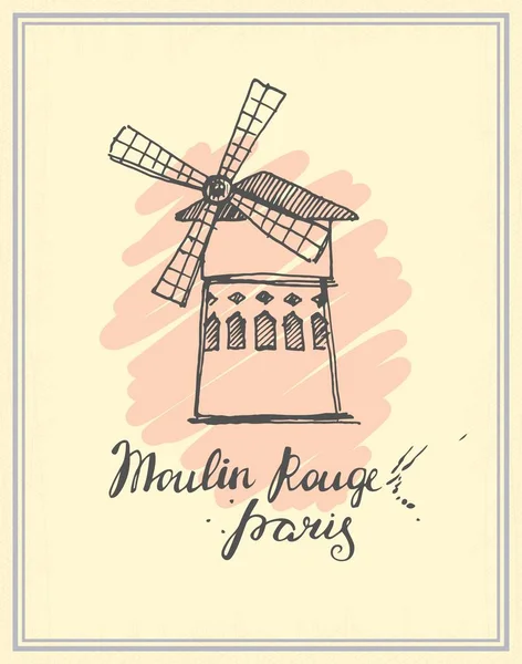 Carte postale avec un croquis du moulin à vent — Image vectorielle