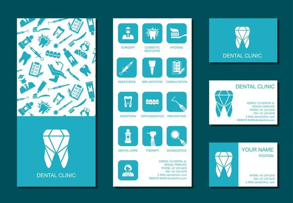 Sjabloon van de flyer en visitekaartjes voor tandheelkundige kliniek — Stockvector
