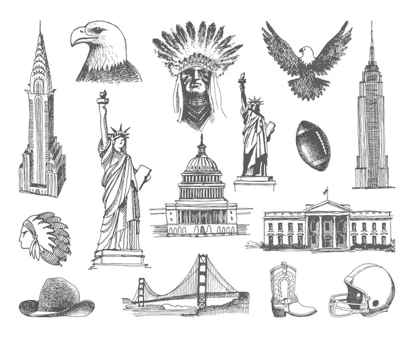 Sketches of symbols of the USA — Stock Vector