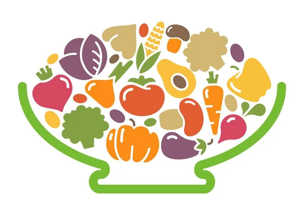 सब्जियों के कटोरे की शैलीकृत छवि — स्टॉक वेक्टर