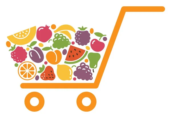 Carrito de compras con fruta — Vector de stock