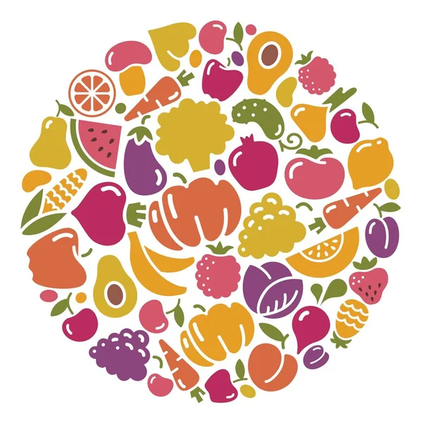 Stylized icons of vegetables and fruit — Stock Vector